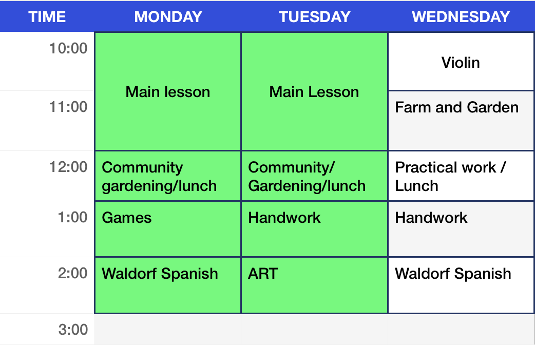 Third Grade Weekly Schedule