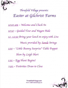 Threefold Village Egg Hunt at Gilchrist Farms Schedule of Events
