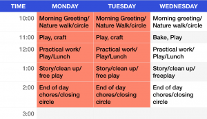 TK and Kindergarten Weekly Schedule